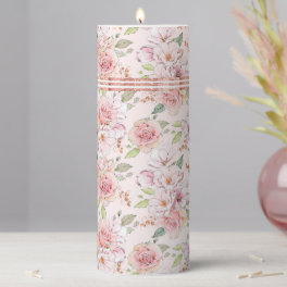 Vintage pastel pink roses pattern pillar candle