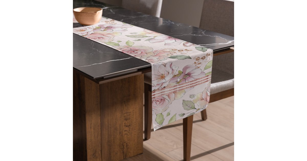 Vintage pastel pink roses pattern short table runner | Zazzle