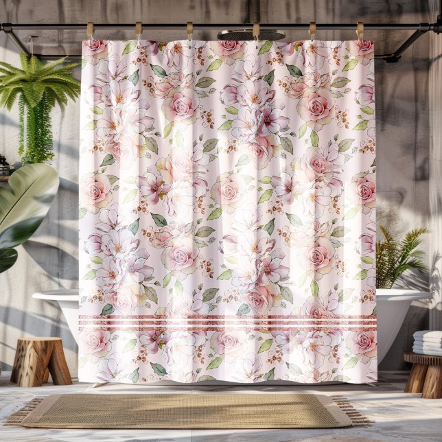 Vintage pastel pink roses pattern shower curtain (Creator Uploaded)
