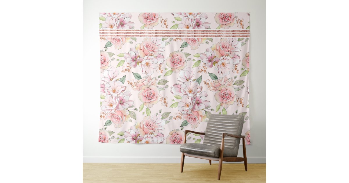 Vintage pastel pink roses pattern tapestry | Zazzle