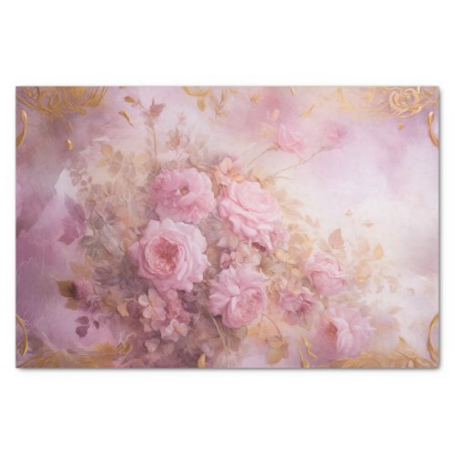 Vintage Pastel Pink Roses with Gold Accents  Tissue Paper