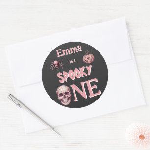 Vintage Pastel Pink "Spooky One" Custom Name Classic Round Sticker