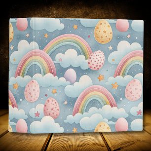 Vintage Pastel Rainbow Easter Eggs with Clouds 3 Ring Binder