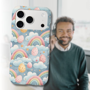 Vintage Pastel Rainbow Easter Eggs with Clouds iPhone 17 Pro Case