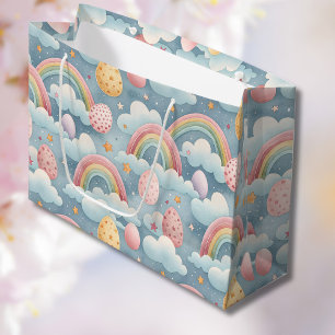 Vintage Pastel Rainbow Easter Eggs with Clouds Large Gift Bag