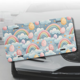 Vintage Pastel Rainbow Easter Eggs with Clouds License Plate