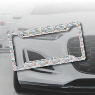 Vintage Pastel Rainbow Easter Eggs with Clouds License Plate Frame