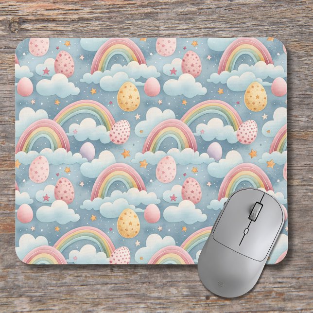 Vintage Pastel Rainbow Easter Eggs with Clouds Mouse Pad (Creator Uploaded)