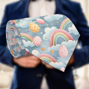 Vintage Pastel Rainbow Easter Eggs with Clouds Neck Tie
