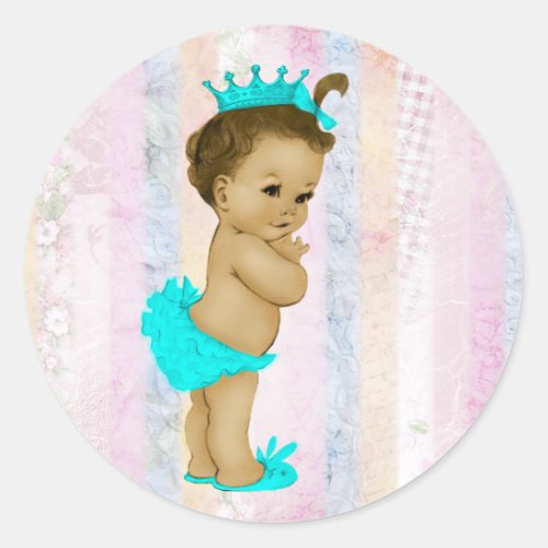 Vintage Pastel Rainbow Princess Baby Shower Classic Round Sticker
