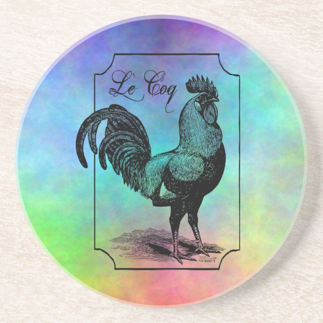 Vintage Pastel Rooster Sandstone Coaster (Front)