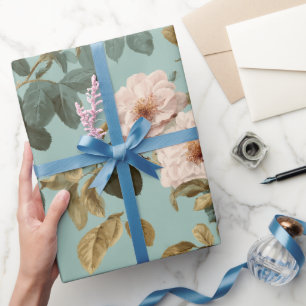 Vintage Pastel Rose Mint Floral Pattern Wrapping Paper