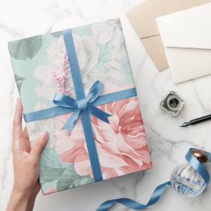 Vintage Pastel Rose Mint Floral Pattern Wrapping Paper