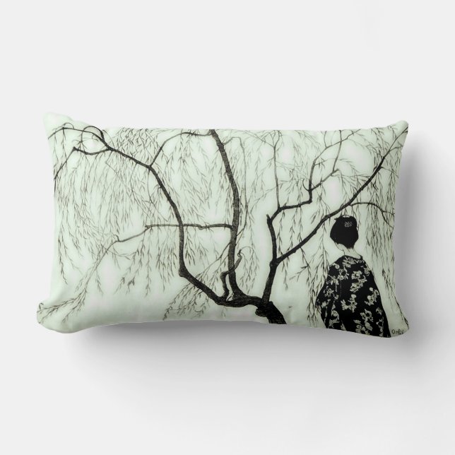 Vintage Pastel Tree Branches Japanese Woman Pillow (Front)