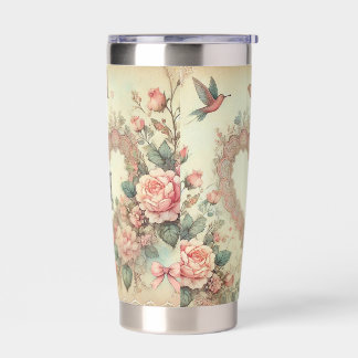 Vintage Pastel Watercolor Boho Floral Hearts Insulated Tumbler