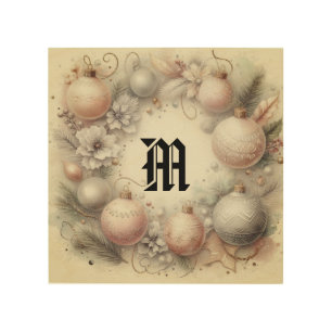 Vintage Pastel Watercolor Christmas Ornaments Wood Wall Art
