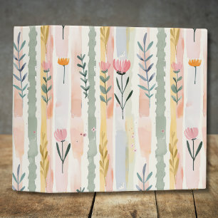 Vintage Pastel Watercolor Floral Stripes 3 Ring Binder