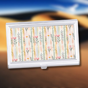 Vintage Pastel Watercolor Floral Stripes Business Card Case