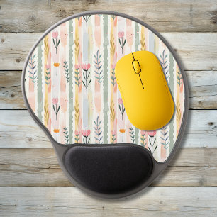 Vintage Pastel Watercolor Floral Stripes Gel Mouse Pad