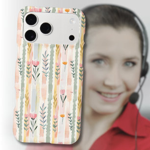 Vintage Pastel Watercolor Floral Stripes iPhone 17 Pro Max Case