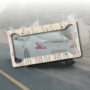 Vintage Pastel Watercolor Floral Stripes License Plate Frame