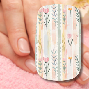 Vintage Pastel Watercolor Floral Stripes Minx Nail Art