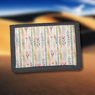 Vintage Pastel Watercolor Floral Stripes Trifold Wallet