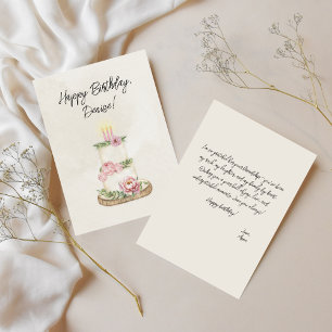 Vintage Pastel Watercolor Peonies Cake Birthday Card
