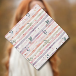 Vintage Pastel Watercolor Stripes Leaves Bandana