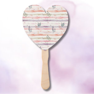 Vintage Pastel Watercolor Stripes Leaves Hand Fan