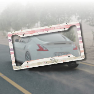 Vintage Pastel Watercolor Stripes Leaves License Plate Frame