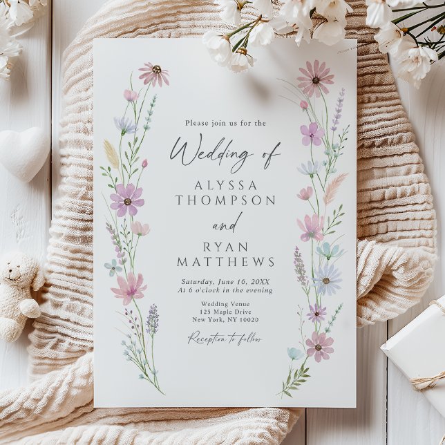 Vintage Pastel Wildflower Floral Wedding Invitation (Creator Uploaded)