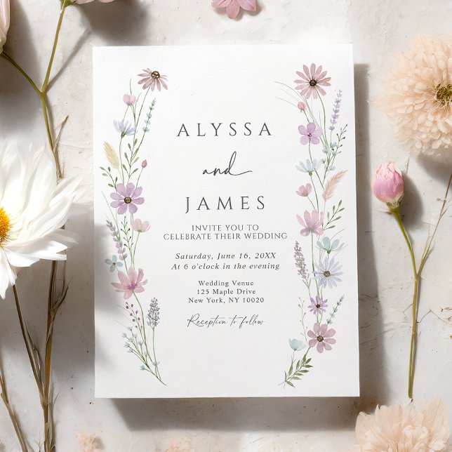 Vintage Pastel Wildflower Floral Wedding Invitation (Creator Uploaded)