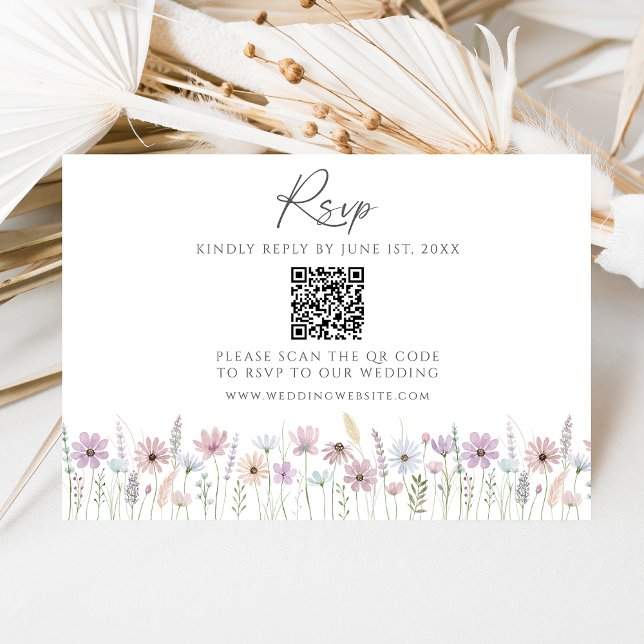Vintage Pastel Wildflower QR Code Wedding RSVP (Creator Uploaded)