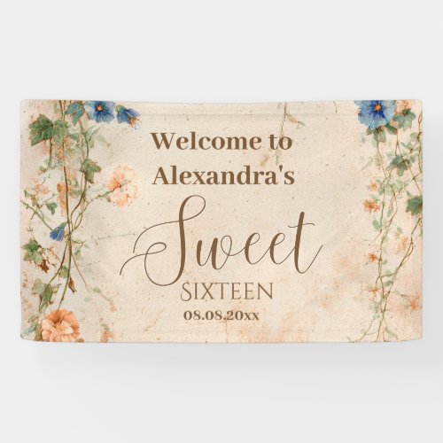 Vintage Pastel Wildflower Sweet Sixteen Banner