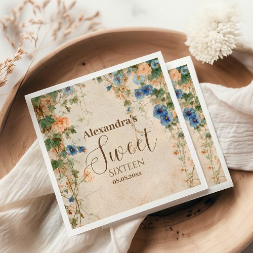 Vintage Pastel Wildflower Sweet Sixteen Napkins