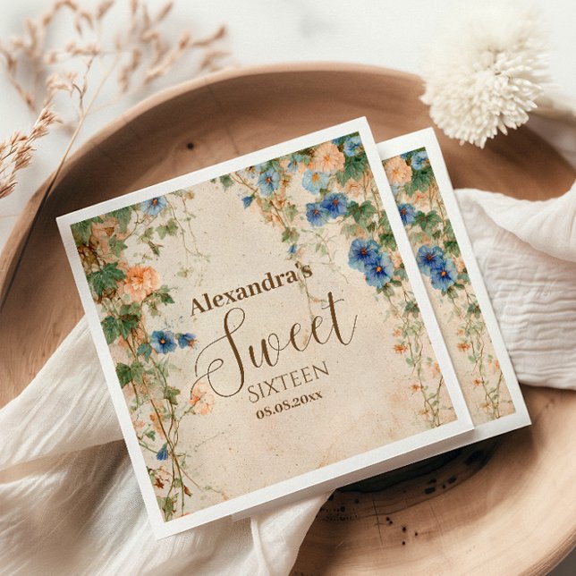 Vintage Pastel Wildflower Sweet Sixteen Napkins (Creator Uploaded)