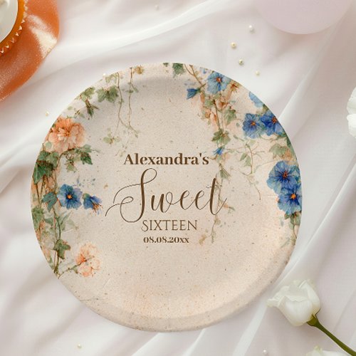 Vintage Pastel Wildflower Sweet Sixteen Paper Plates