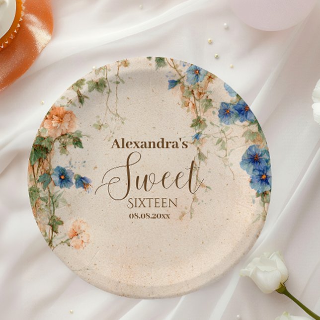 Vintage Pastel Wildflower Sweet Sixteen Paper Plates (Creator Uploaded)
