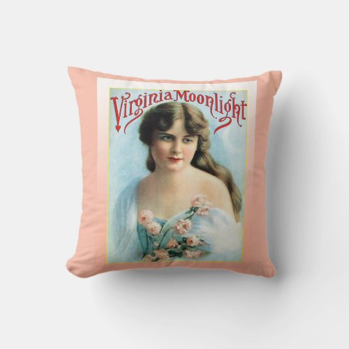 Vintage Pastel Young Woman Holding Flowers Throw Pillow
