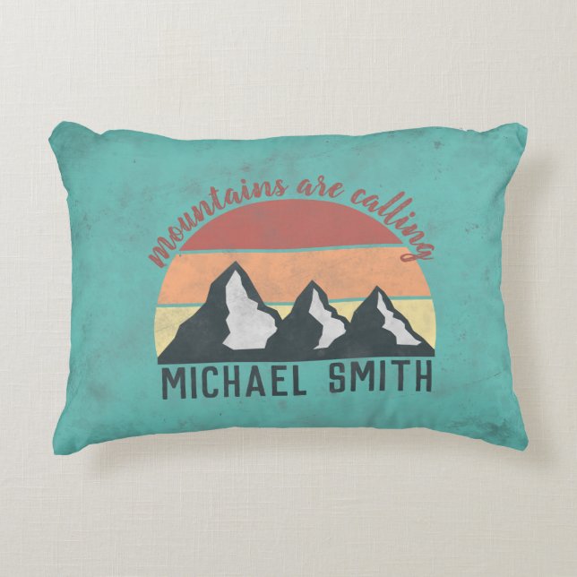 Vintage pastels mountains are calling monogram accent pillow (Front)