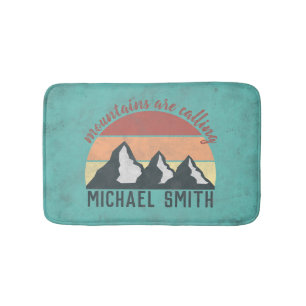 Vintage pastels mountains are calling monogram bath mat