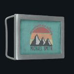 Vintage pastels mountains are calling monogram belt buckle<br><div class="desc">Vintage pastels mountains are calling monogram personalizable design. Drawing of a snowy mountains with a pastel colour lines in yellow, orange and red representing the sunset sky. Above the circle sky is a saying mountains are calling and beneath the mountains there is a monogram where you can add your name....</div>