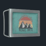 Vintage pastels mountains are calling monogram belt buckle<br><div class="desc">Vintage pastels mountains are calling monogram personalizable design. Drawing of a snowy mountains with a pastel colour lines in yellow, orange and red representing the sunset sky. Above the circle sky is a saying mountains are calling and beneath the mountains there is a monogram where you can add your name....</div>