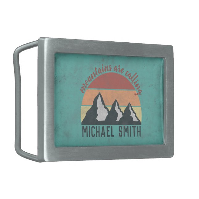 Vintage pastels mountains are calling monogram belt buckle (Front Left)