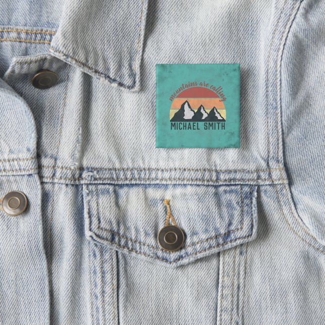 Vintage pastels mountains are calling monogram button (In Situ)
