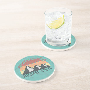 Vintage pastels mountains are calling monogram coaster