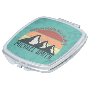 Vintage pastels mountains are calling monogram compact mirror