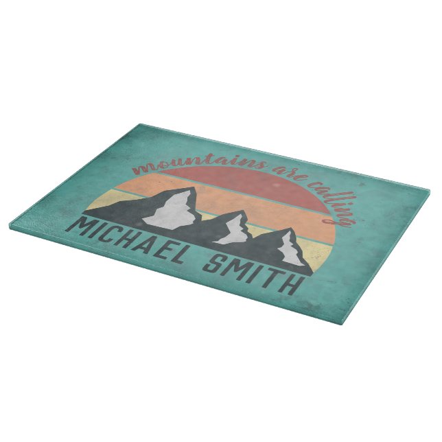Vintage pastels mountains are calling monogram cutting board (Corner)