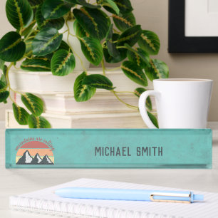 Vintage pastels mountains are calling monogram desk name plate